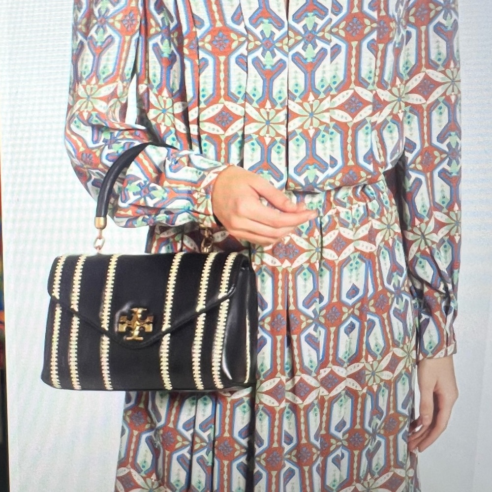 Tory Burch Black and Cream Quilted Stitch  with Gold Hardware